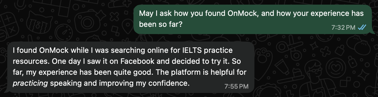 OnMock IELTS Practice feedback from Hasan